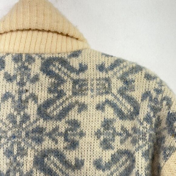 Vtg Hilda Ltd Cardigan Women S Cream Blue Wool Knit Icelandic Shawl Collar 80s - Picture 8 of 12